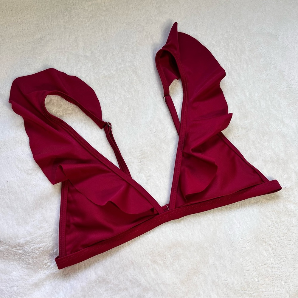 Beautiful burgundy red ruffled triangle bikini top from Shein